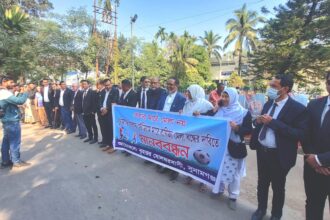 খেলার মাঠে মেলা বন্ধের দাবিতে আদালত প্রাঙ্গণে মানববন্ধন - Surma Times | Sylhet News