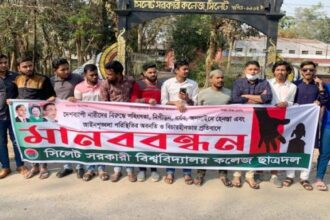 নারীর প্রতি সহিংসতার প্রতিবাদে সরকারি কলেজ ছাত্রদলের মানববন্ধন - Surma Times | Sylhet News